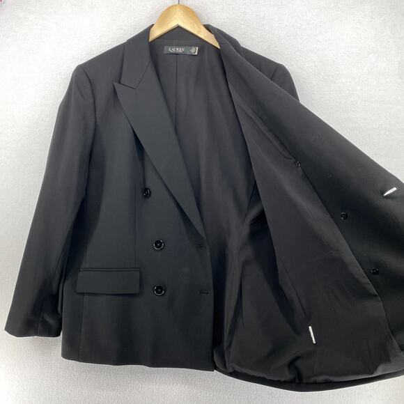 LAUREN RALPH LAUREN Blazer 18 Double Breasted Suit Coat Jacket Black - Picture 2 of 13